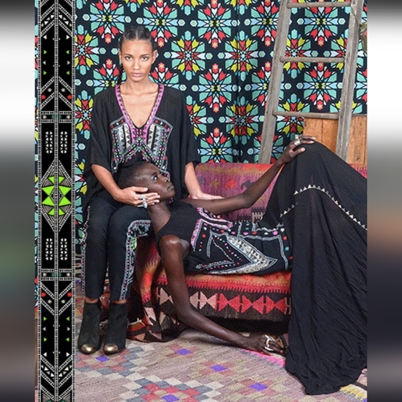 MARA HOFFMAN Runway Black Pink Silk Beaded Maxi Lakshmi Gown Dress M $995 - Picture 3 of 16